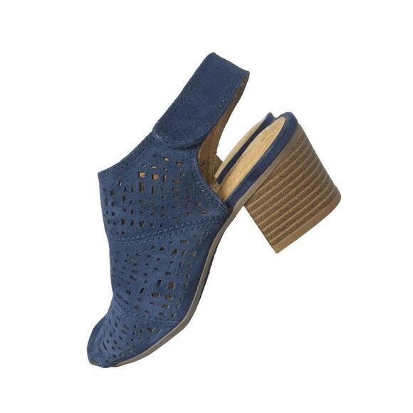 Women's Aussie Blue Suede Heels Cutout Peep-Toe Block Heel Sandals Size 6.5 - Picture 3 of 9
